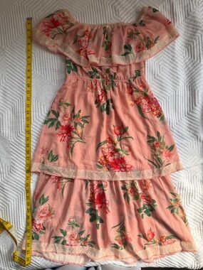 Lulu's Peach Floral Off-Shoulder Ruffle Dress